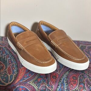 Sperry Brown and White Leather Moccasin Slip-Ons
